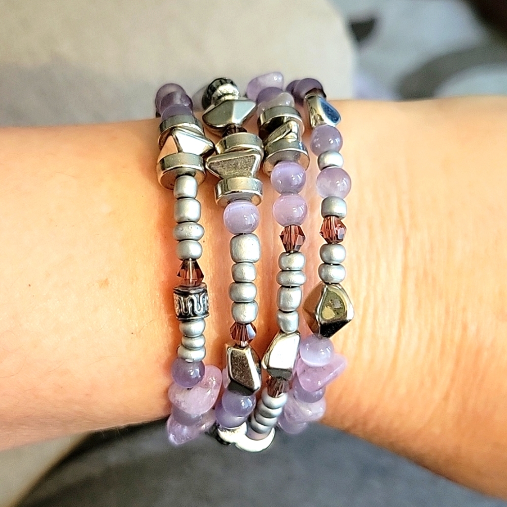 Lavender and silver stretch bracelet